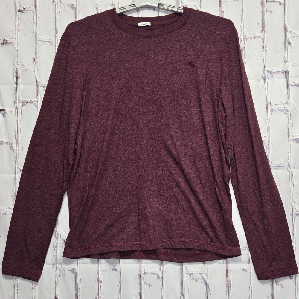 Y2K Abercrombie & Fitch Men XXL Muscle Fit Long Sleeve Tee Burgundy Moose Preppy